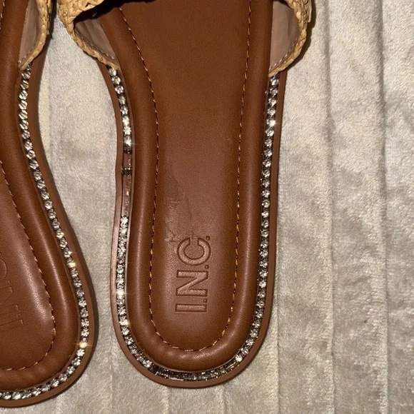 INC International Concepts Tan Woven Slide Sandals with Rhinestones - Picture 3 of 16